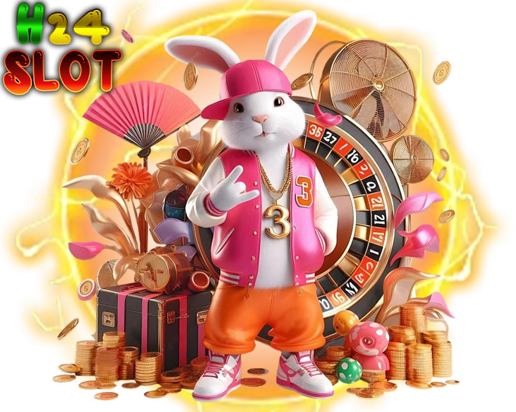 H24SLOT กระต่ายนำโชคสล็อตแนวแฟชั่น ยืนคู่รูเล็ตและเหรียญทอง โบนัสแตกง่าย